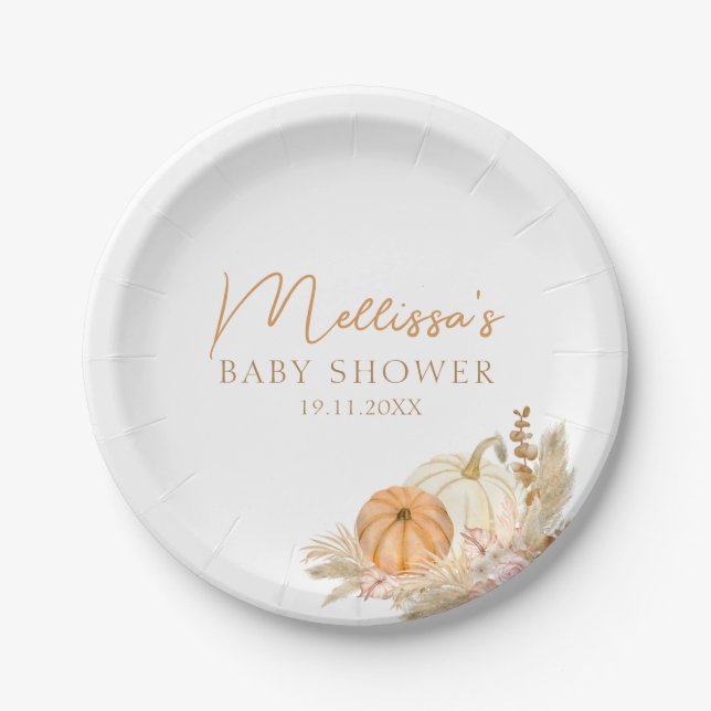 A Little Pumpkin Is On The Way Boho Autumn Fall  Paper Plate (Front)