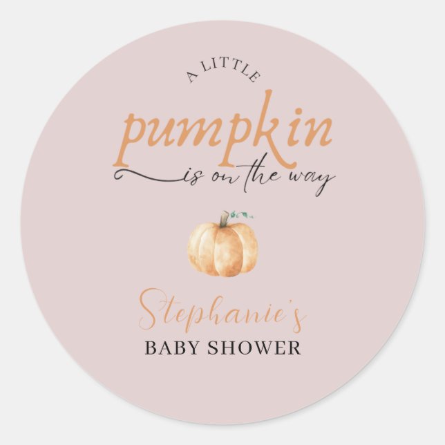 A Little Pumpkin Is On The Way Fall Baby Shower  Classic Round Sticker (Front)