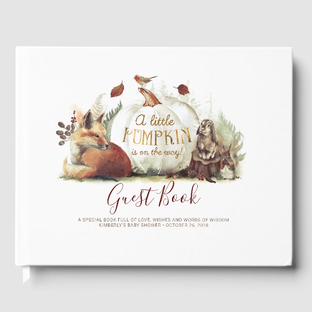 A Little Pumpkin is on the Way Fall Baby Shower Guest Book (Front)