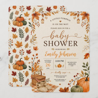 A Little Pumpkin Is On The Way Fall Baby Shower Invitation