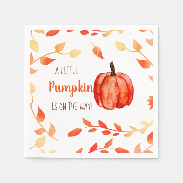 A Little Pumpkin is on the way Fall Baby Shower Napkin (Front)