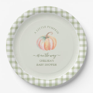 A Little Pumpkin is On The Way Fall Baby Shower Paper Plate