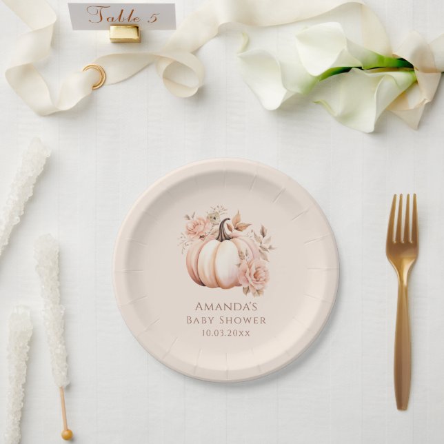 A Little Pumpkin Is On The Way Fall Baby Shower Paper Plate (Wedding)