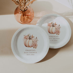 A Little Pumpkin Is On The Way Fall Baby Shower Paper Plate