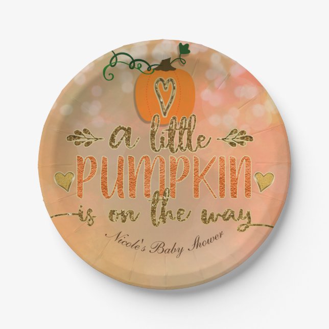 A little Pumpkin is on the Way Fall Baby Shower Paper Plate (Front)