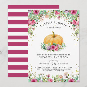 A Little Pumpkin Is On The Way Girly Floral Invita Invitation