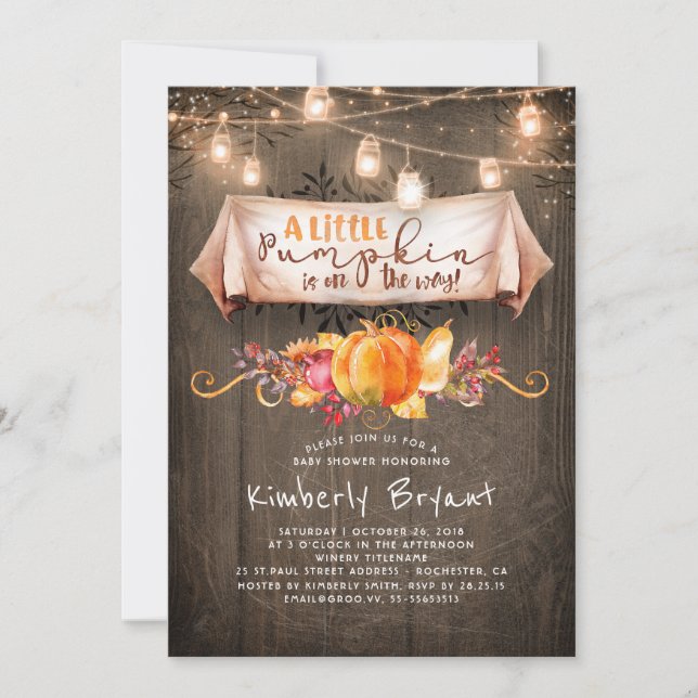 A Little Pumpkin Is On The Way Rustic Baby Shower Invitation (Front)