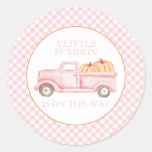 A Little Pumpkin light pink truck baby shower Classic Round Sticker