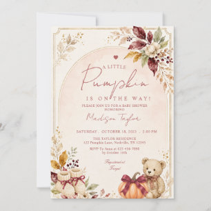 A Little Pumpkin On The Way Bear Fall Baby Shower Invitation
