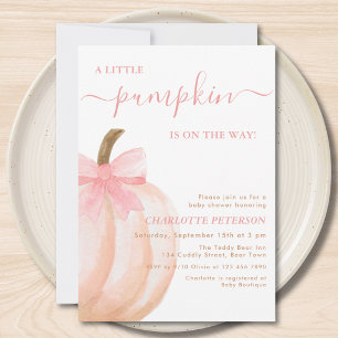 A Little Pumpkin On The Way Pink Bow Baby Shower Invitation