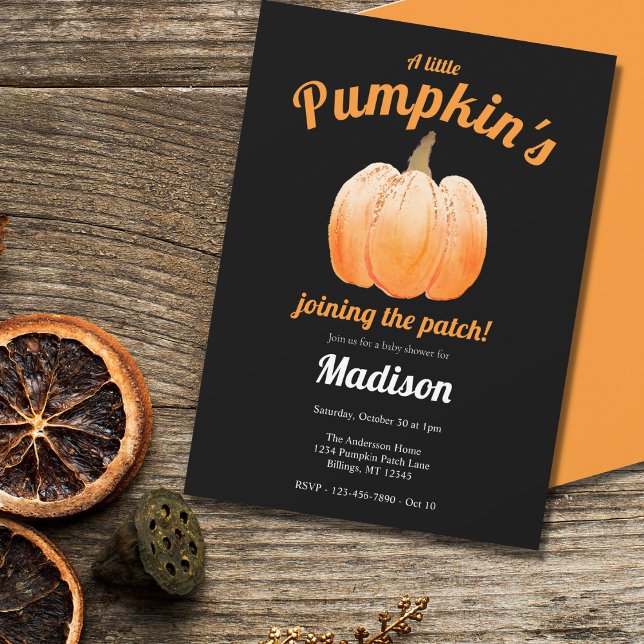 A Little Pumpkin Orange Black Baby Shower Invitation (Creator Uploaded)