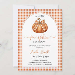 A Little Pumpkin Orange gingham Baby Shower Invitation