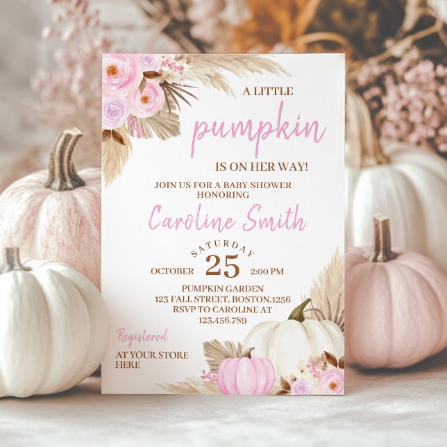 A Little Pumpkin Pink Baby Shower Invitation (Creator Uploaded)