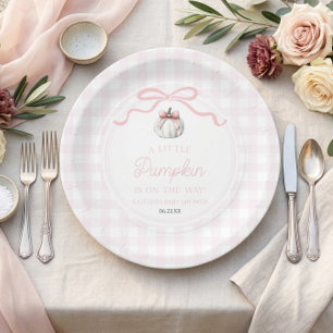 A Little Pumpkin Pink Bow Fall Baby Shower Paper Plate