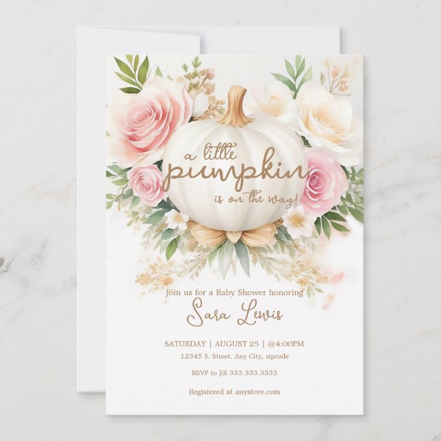 A Little Pumpkin Pink Fall Floral Baby Shower  Invitation (Front)