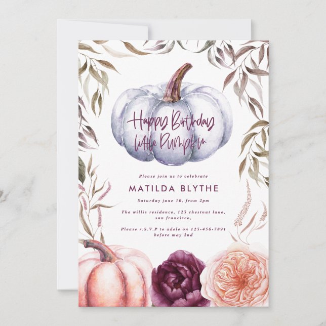 A little pumpkin purple floral fall birthday (Front)