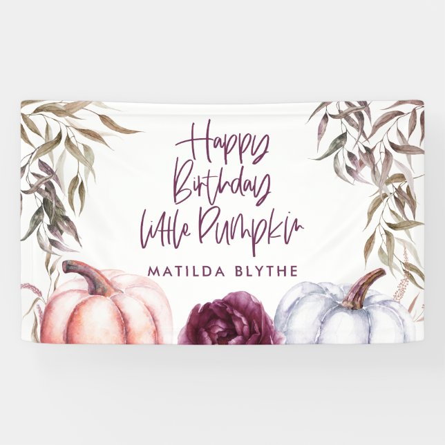 A little pumpkin purple floral fall birthday banner (Horizontal)