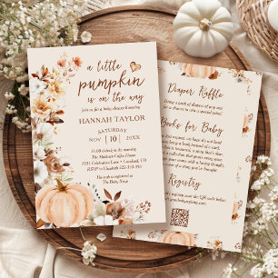 A Little Pumpkin QR Code Fall Floral Baby Shower Invitation