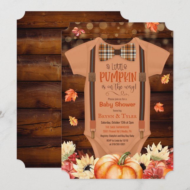 A Little Pumpkin Rustic Baby Shower Invitation (Front/Back)