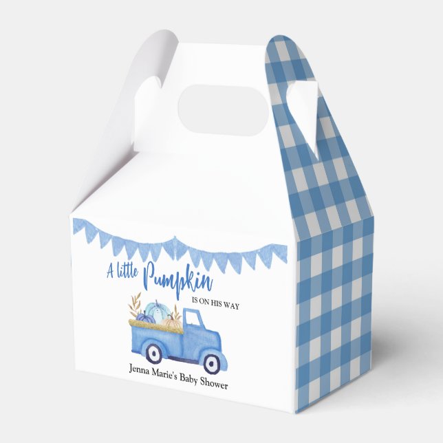A Little Pumpkin Rustic Blue Truck Baby Shower Favor Box (Front Side)