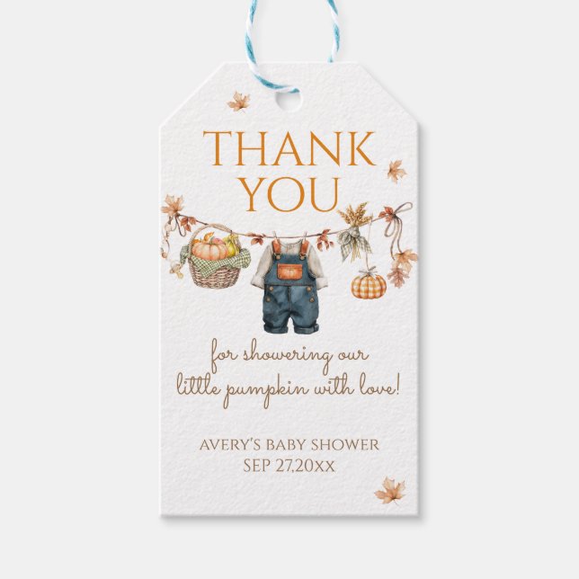 A Little Pumpkin Rustic Boho Fall Baby Shower Gift Tags (Front)