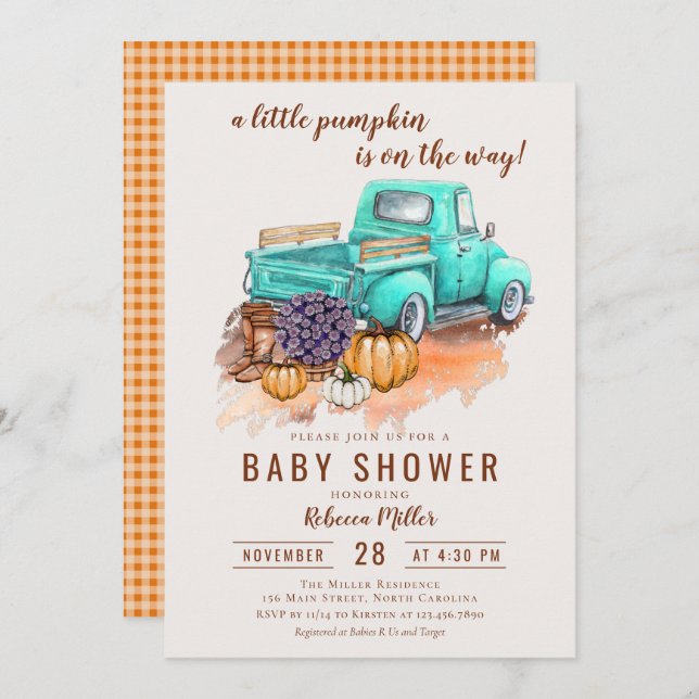 A Little Pumpkin Rustic Fall Farm Truck Invitation (Front/Back)