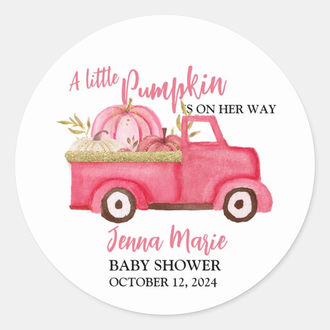 A Little Pumpkin Rustic Pink Truck  Classic Round Sticker (Front)
