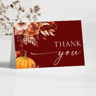 A Little Pumpkin Rusty Burgundy Floral Baby Shower Thank You Card