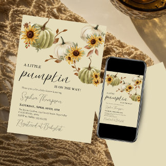 A little pumpkin | Sunflower | Fall baby shower Invitation