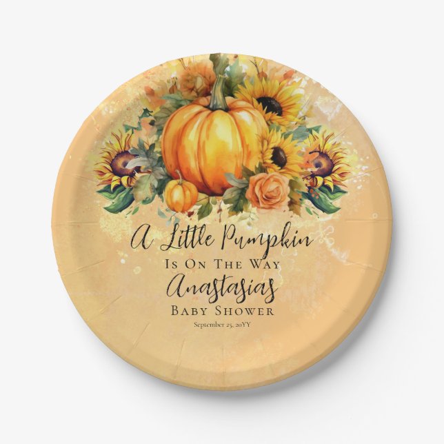 A Little Pumpkin | Sunflowers Fall Baby Shower Paper Plate (Front)