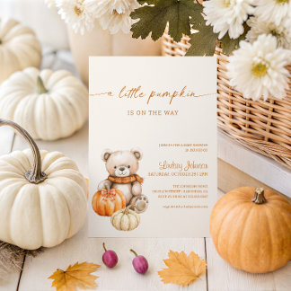 A Little Pumpkin Teddy Bear Fall Baby Shower Invitation