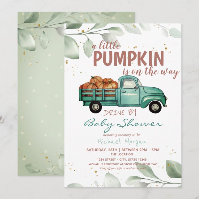 A Little Pumpkin Truck Drive By Baby Shower Invitation (Front/Back)
