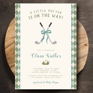 A Little Putter Golf Theme Preppy Blue Argyle Boy  Invitation