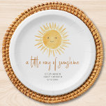 A Little Ray Of Sunshine Baby Shower Paper Plate<br><div class="desc">Are you planning a baby shower?
These sun-themed baby shower paper plates feature a cute yellow smiling sun and "a little ray of sunshine" in stylish script typography. 
Perfect for a gender-neutral,  boys' or girls' baby shower.
Easily customizable. 
Original Watercolor © Michele Davies.</div>
