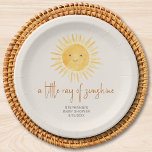 A Little Ray Of Sunshine Boho Baby Shower Paper Plate<br><div class="desc">Are you planning a baby shower?
These sun-themed baby shower paper plates feature a cute yellow smiling sun and "a little ray of sunshine" in stylish script typography on a cream background. 
Perfect for a gender-neutral,  boys' or girls' baby shower.
Easily customizable. 
Original Watercolor © Michele Davies.</div>