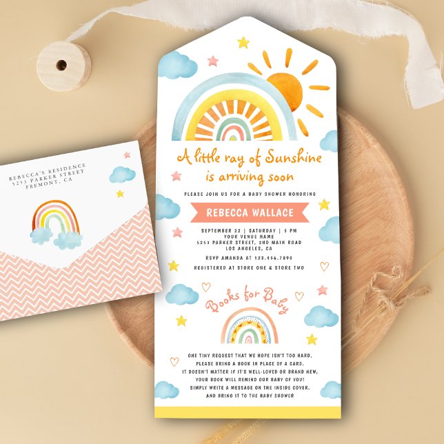 A Little Ray of Sunshine Boho Rainbow Baby Shower All In One Invitation (Creator Uploaded)