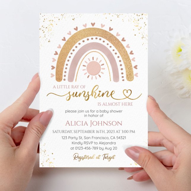 A Little Ray of Sunshine Boho Rainbow Baby Shower Invitation (Creator Uploaded)