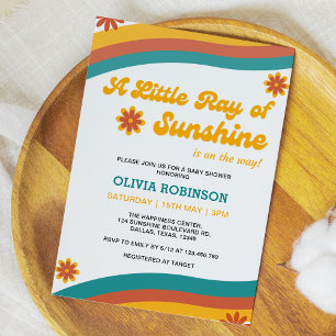 A Little Ray of Sunshine Boho Retro Baby Shower Invitation