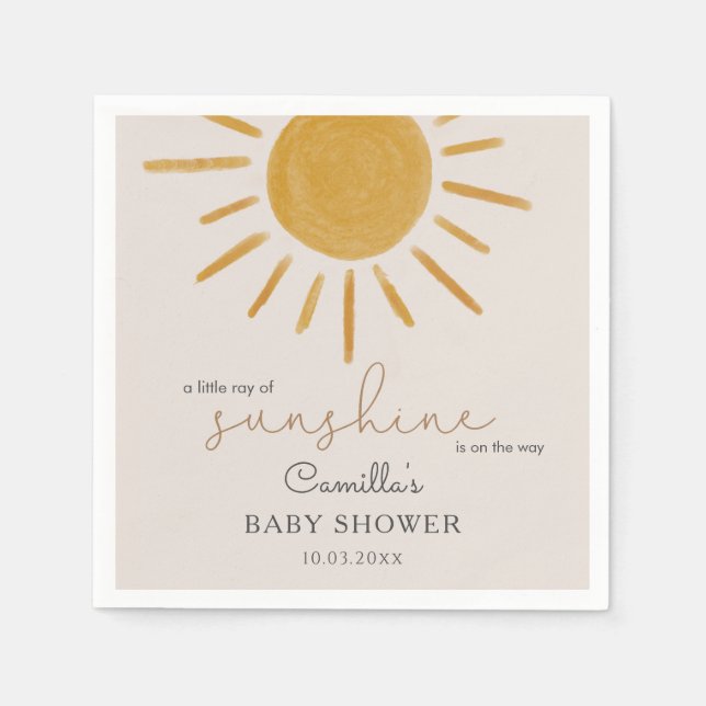 A Little Ray Of Sunshine Boho Sun Baby Shower Napkin (Front)
