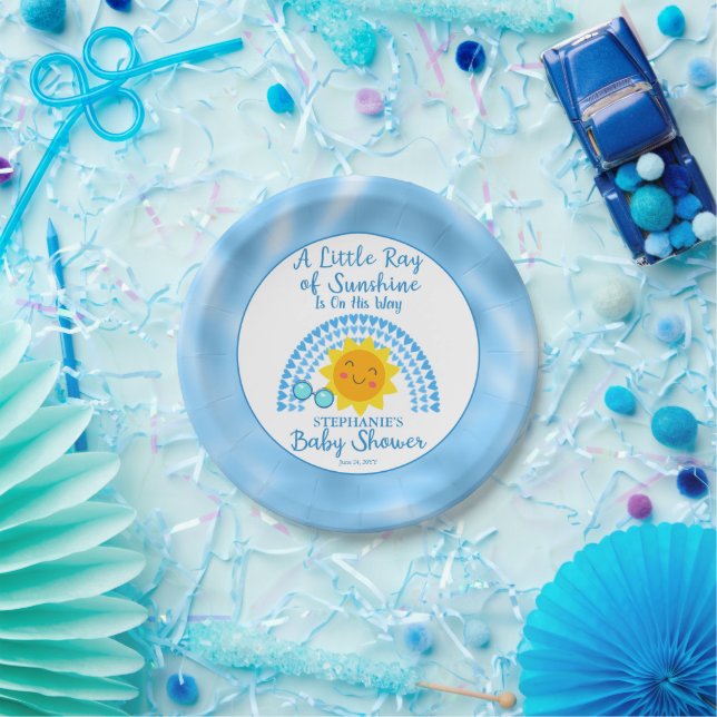 A Little Ray of Sunshine Boy Baby Shower Paper Plate (Party)
