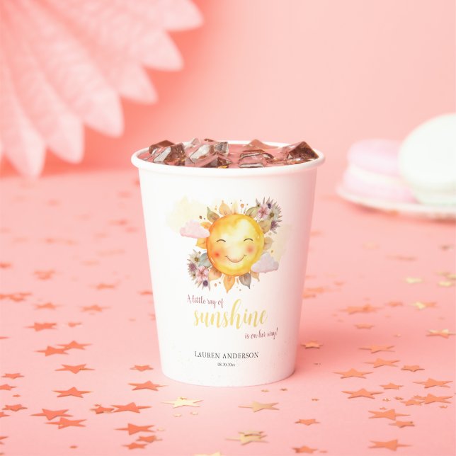 A Little Ray Of Sunshine Is On Her Way Boho Girl Paper Cups (Insitu)
