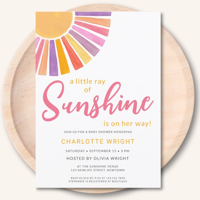 A Little Ray Of Sunshine Pink Baby Shower Invitation (Creator Uploaded)