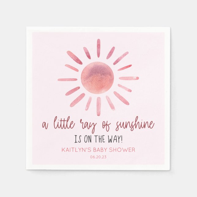 A Little Ray Of Sunshine Pink Sun Baby Shower Napkin (Front)