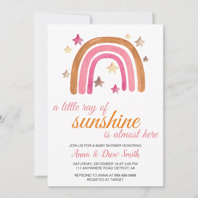 A Little Ray Of Sunshine Rainbow Baby Shower Invitation (Front)