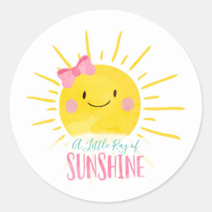 A Little Ray Sunshine Pink Bow Sun Topper Favour Classic Round Sticker