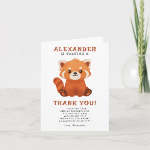A Little Red Panda 3th Birthday Party Thank You Card