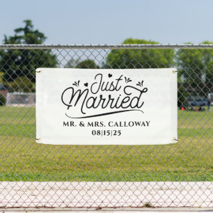 A Little Retro Just Married Car Banner