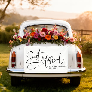 A Little Retro Just Married Car Banner