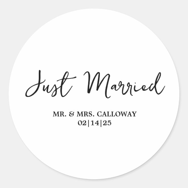 A Little Retro Just Married  Classic Round Sticker (Front)