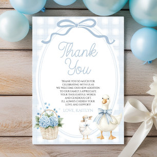 A Little Silly Goose Blue Bow Floral Baby Shower Thank You Card